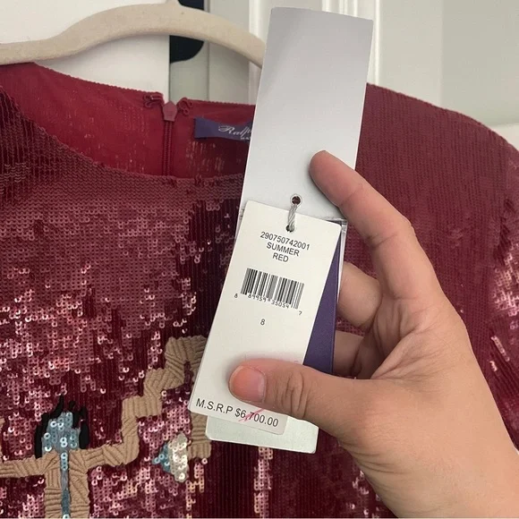 NWT Ralph Lauren Purple Label Embellished Cady Red Sequin Short Sleeve Dress new